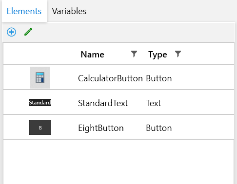 Elements pane in Desktop Recorder